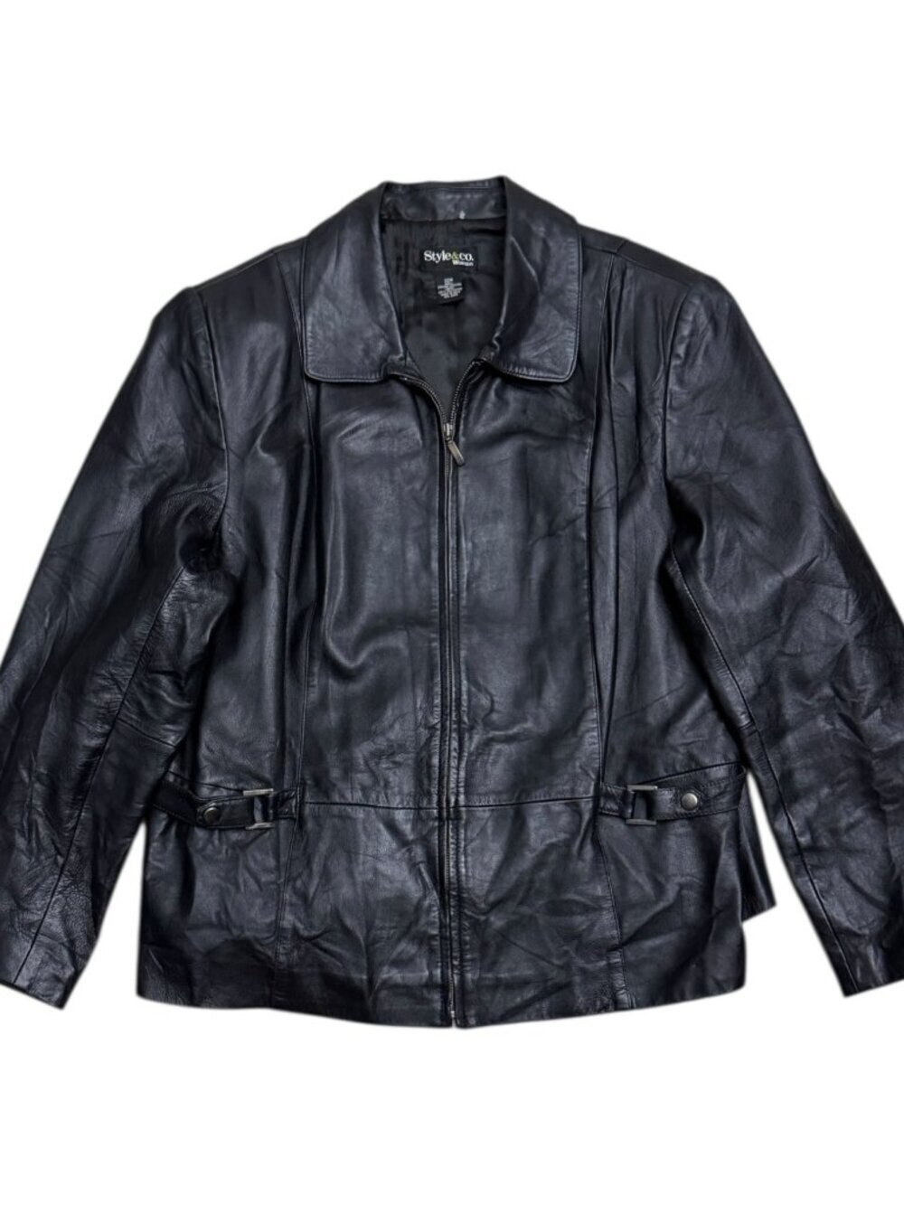 STYLE & CO LEATHER Vintage Casual Y2K Black Designer Jacket Womens 2XL